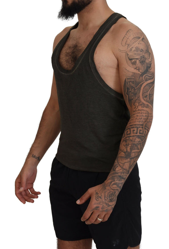 a man with a beard wearing a tank top