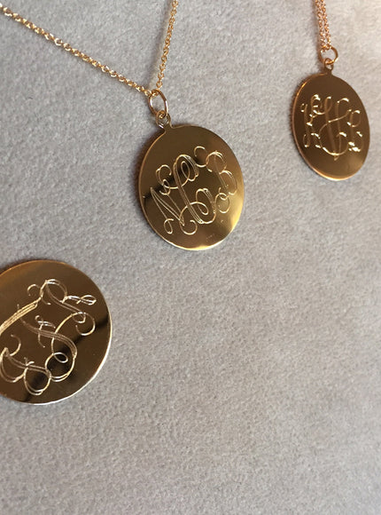 Zoe Lev 14K Gold Large Engraved Disc Necklace