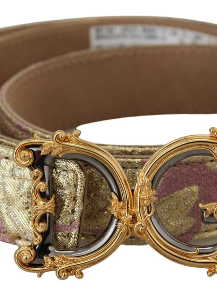 a gold and pink belt with a metal buckle