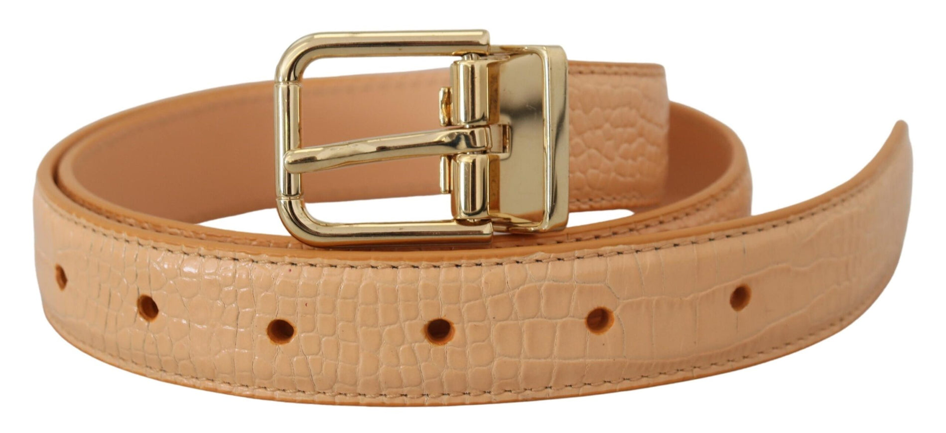 a tan belt with a gold buckle