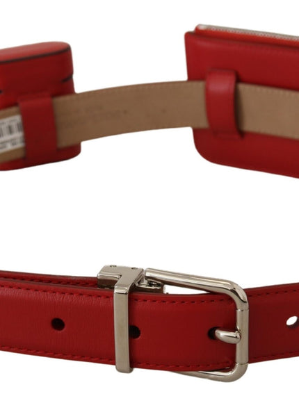 a red leather belt with a metal buckle