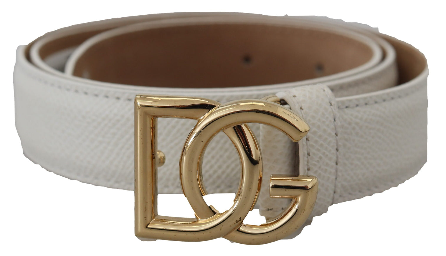 a white belt with a gold d buckle