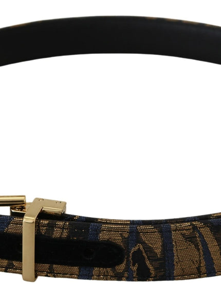 a black and brown belt with a gold buckle