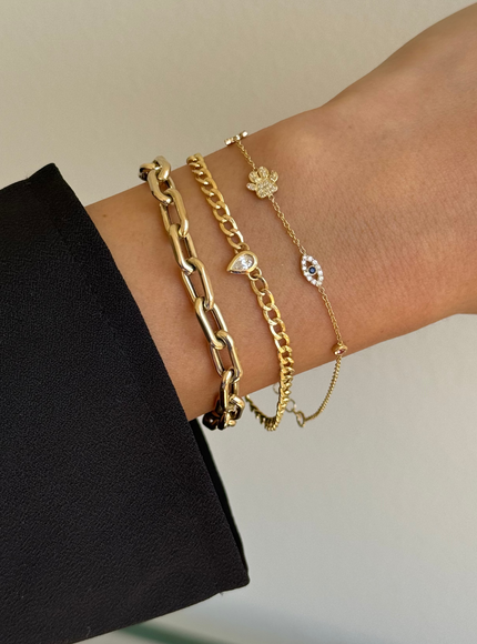 Zoe Lev Cuban Link Bracelet with Diamond Pear Bezel