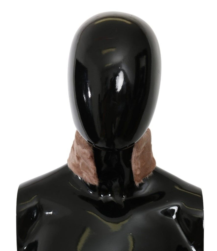 a black mannequin with a fur collar