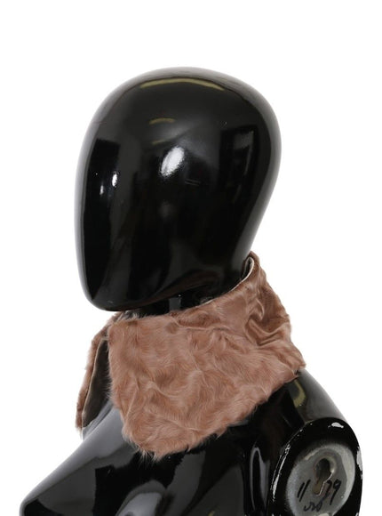 a black mannequin with a brown fur collar