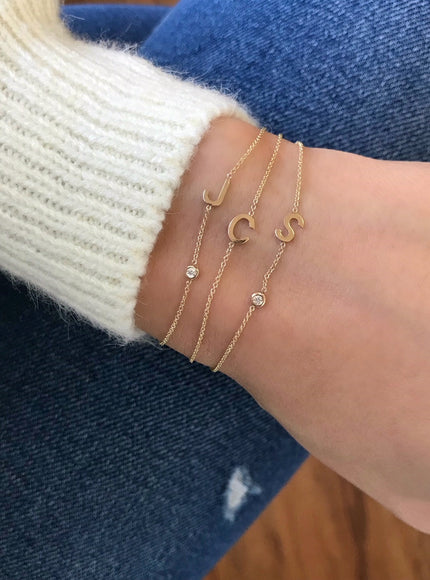 Zoe Lev 14K Gold Initial and Bezel Diamond Bracelet