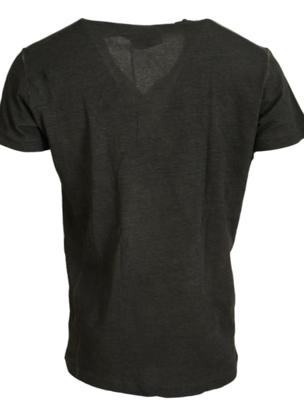 a black t - shirt with a v - neck