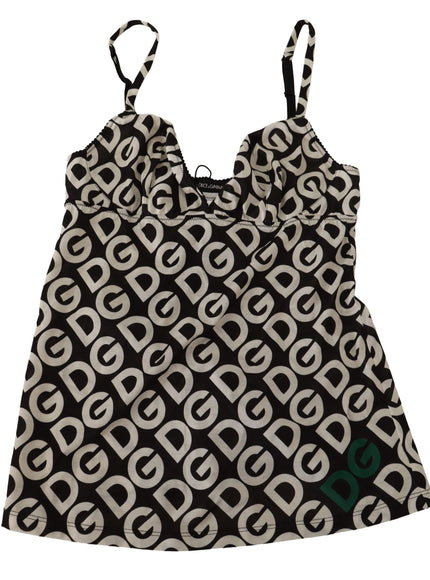 a black and white dress with a green logo on it