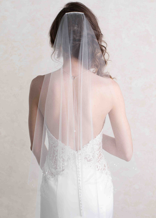 Illusion Pearl and Crystal Trimmed Waltz Veil