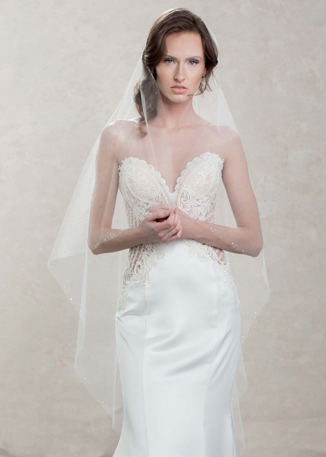 Illusion Pearl and Crystal Trimmed Waltz Veil