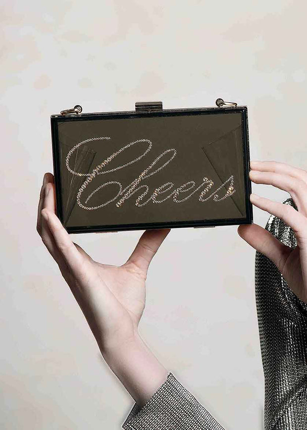 Irresistible Crystal "Cheers" Lucite Clutch