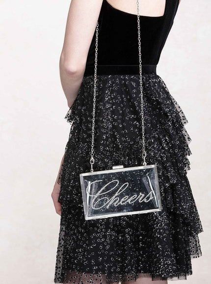 Ariel Taub Irresistible Crystal "Cheers" Lucite Clutch