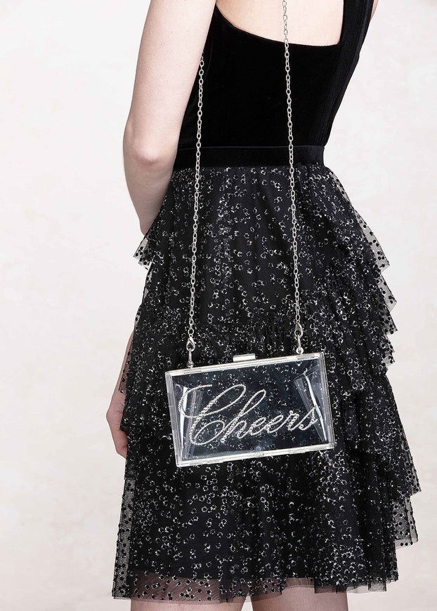 Ariel Taub Irresistible Crystal "Cheers" Lucite Clutch