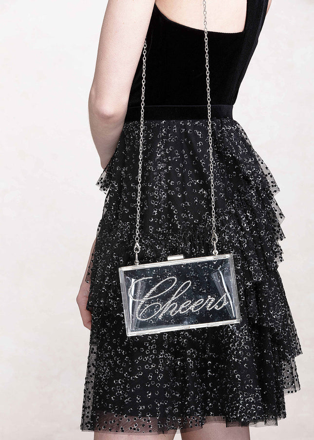 Ariel Taub Irresistible Crystal "Cheers" Lucite Clutch