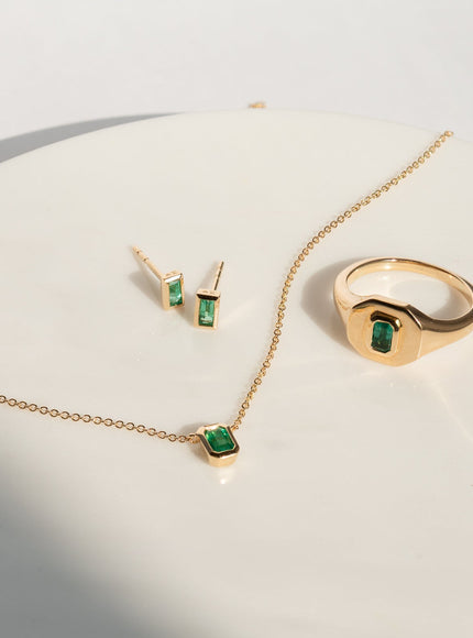 Zoe Lev Emerald Cut Emerald Necklace
