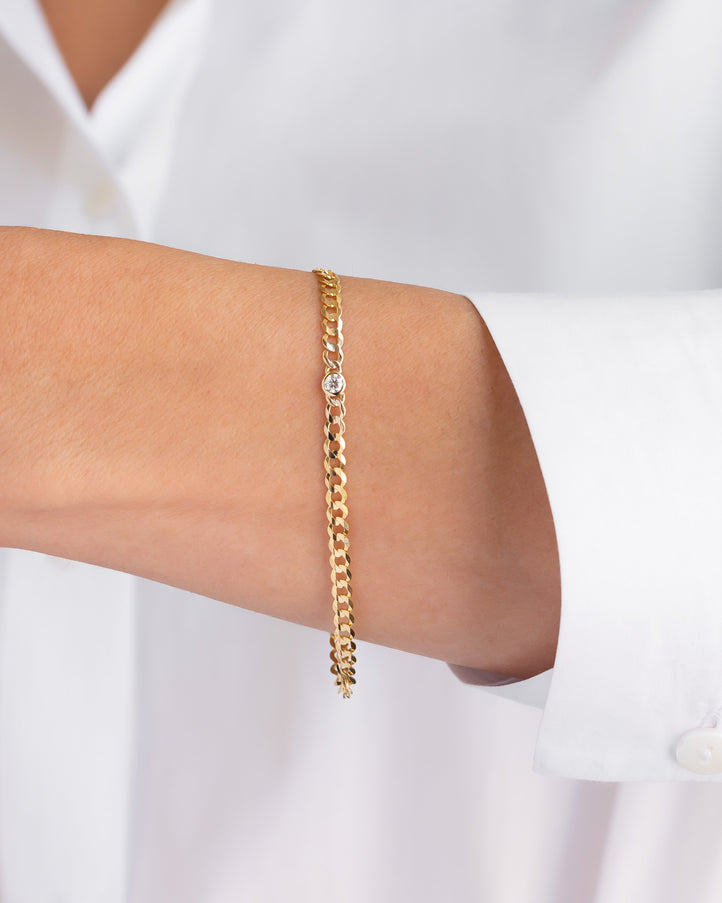 Zoe Lev Bezel Diamond Cuban Link Bracelet