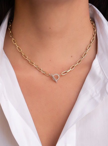 Zoe Lev 14K Gold Large Open Link Chain with Diamond Toggle Necklace