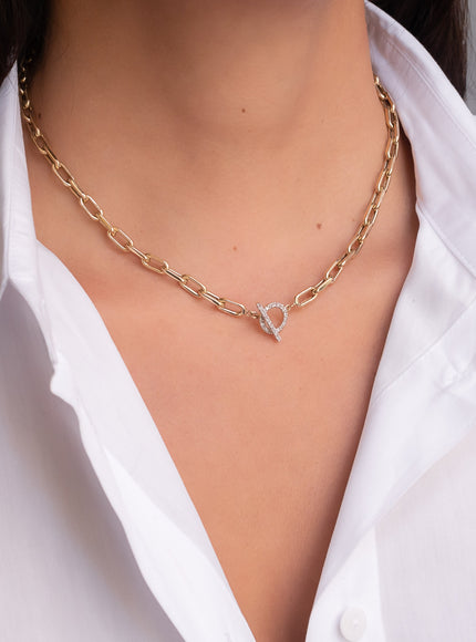 Zoe Lev 14K Gold Large Open Link Chain with Diamond Toggle Necklace