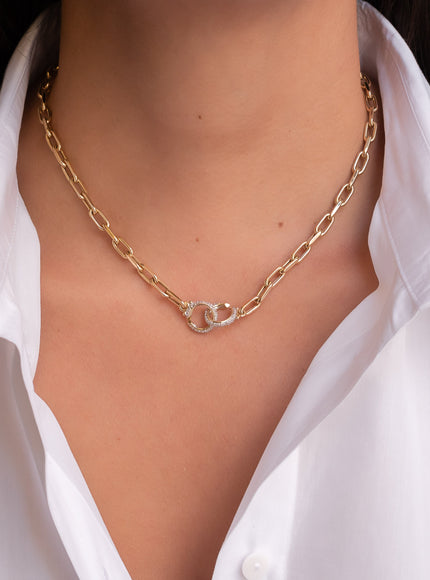 Zoe Lev 14K Gold Large Open Link Chain with Diamond Handcuffs Necklace
