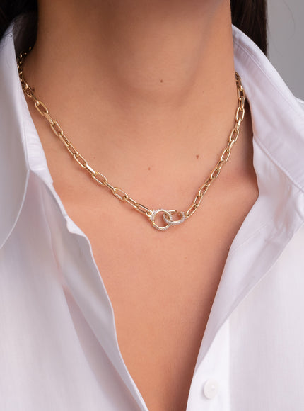 Zoe Lev 14K Gold Large Open Link Chain with Diamond Handcuffs Necklace