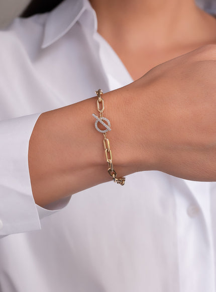 Zoe Lev 14K Gold Large Open Link Chain Bracelet with Diamond Toggle