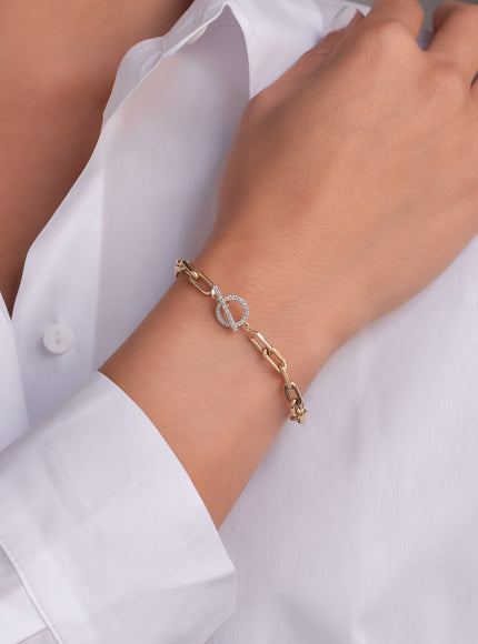 Zoe Lev 14K Gold Large Open Link Chain Bracelet with Diamond Toggle
