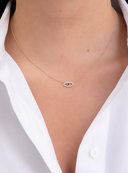 Zoe Lev Diamond and Sapphire Evil Eye Necklace