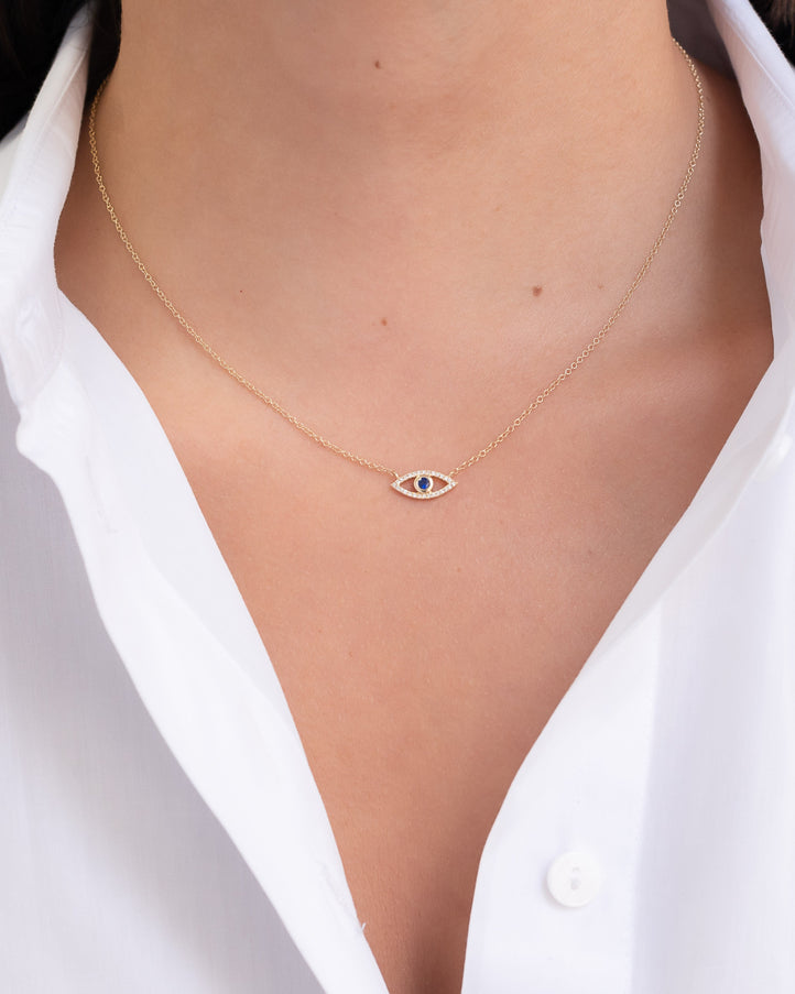 Zoe Lev Diamond and Sapphire Evil Eye Necklace