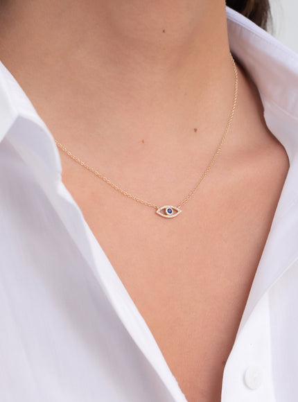 Zoe Lev Diamond and Sapphire Evil Eye Necklace