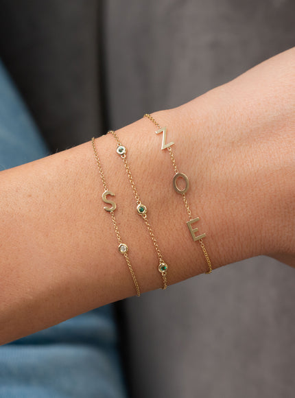 Zoe Lev 14K Gold Initial and Bezel Diamond Bracelet