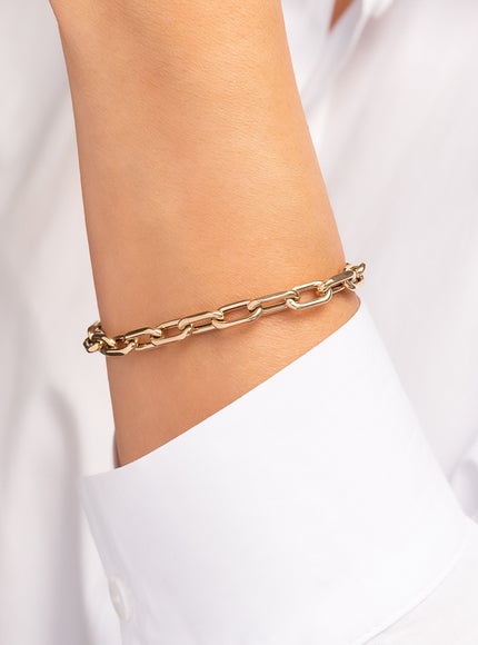 Zoe Lev 14K Gold Large Open Link Chain Bracelet with Diamond Toggle