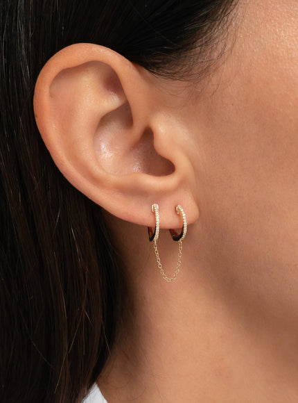 Zoe Lev Diamond Huggie Chain Earrings