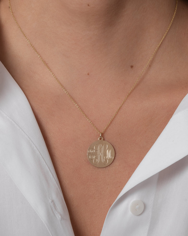 Zoe Lev 14K Gold Large Engraved Disc Necklace