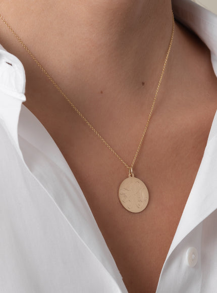 Zoe Lev 14K Gold Large Engraved Disc Necklace