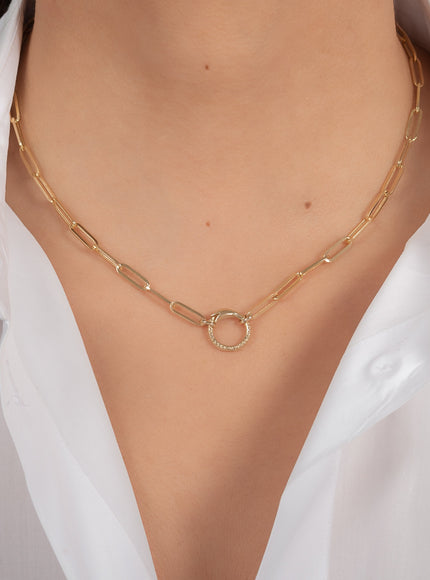 Zoe Lev 14K Gold Large Paper Clip Chain with Snake Enhancer Necklace