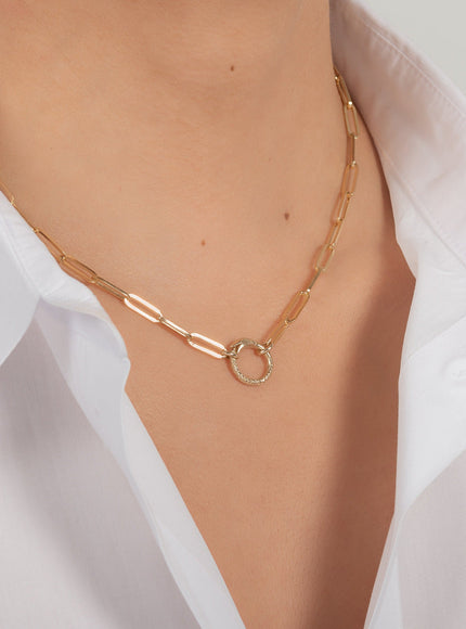 Zoe Lev 14K Gold Large Paper Clip Chain with Snake Enhancer Necklace