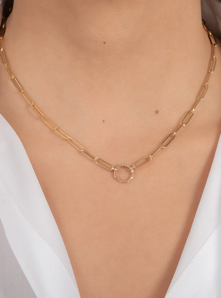 Zoe Lev 14K Gold Large Paper Clip Chain with Diamond Enhancer Necklace