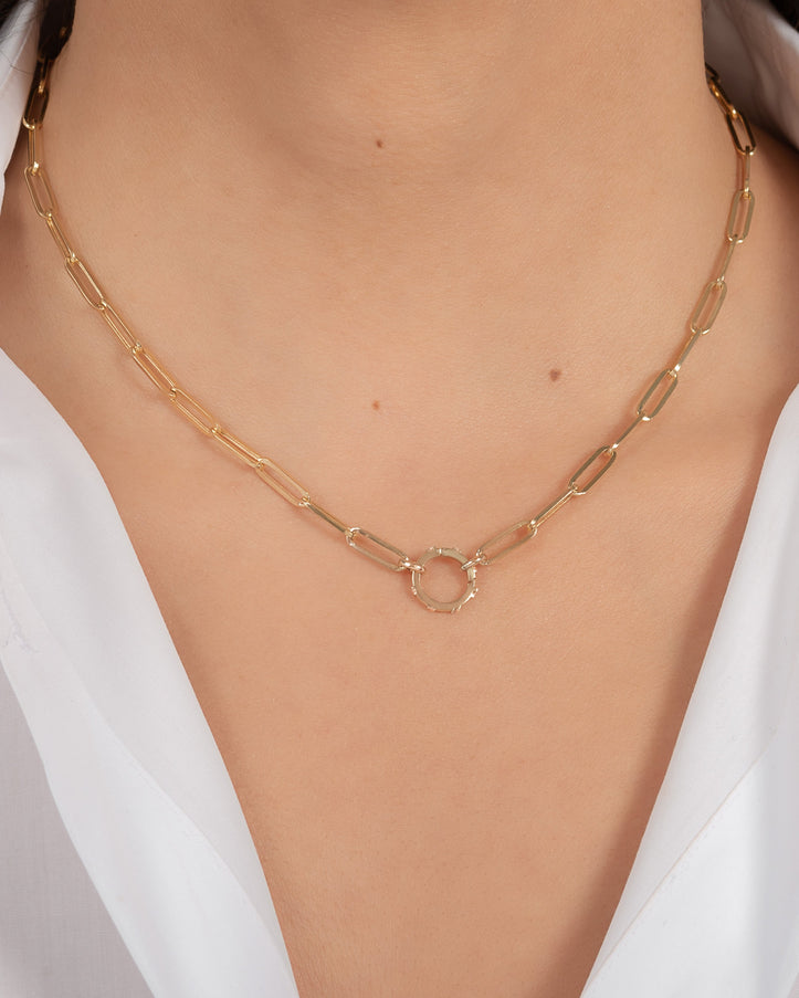 Zoe Lev 14K Gold Large Paper Clip Chain with Diamond Enhancer Necklace