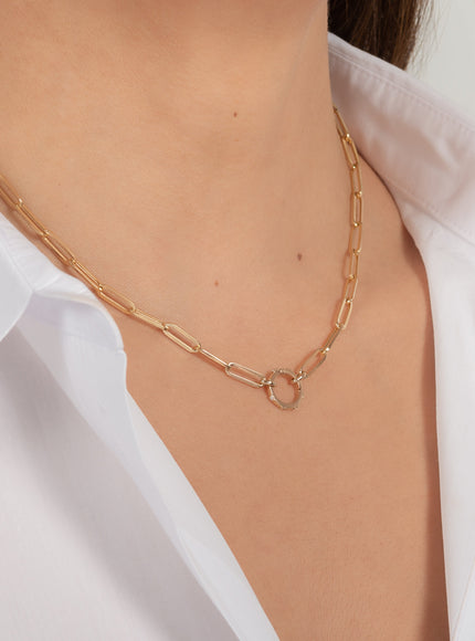 Zoe Lev 14K Gold Large Paper Clip Chain with Diamond Enhancer Necklace