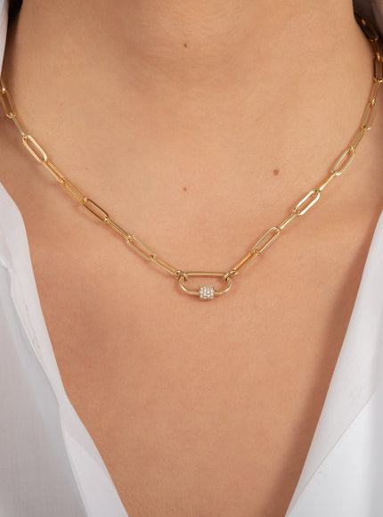 Zoe Lev 14K Gold Large Paper Clip Chain with Diamond Carabiner Necklace