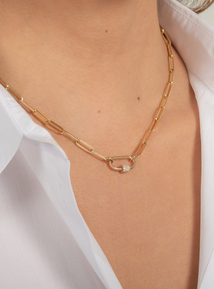 Zoe Lev 14K Gold Large Paper Clip Chain with Diamond Carabiner Necklace