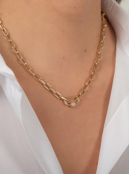 Zoe Lev 14K Gold Large Open Link Chain with Diamond Carabiner Necklace