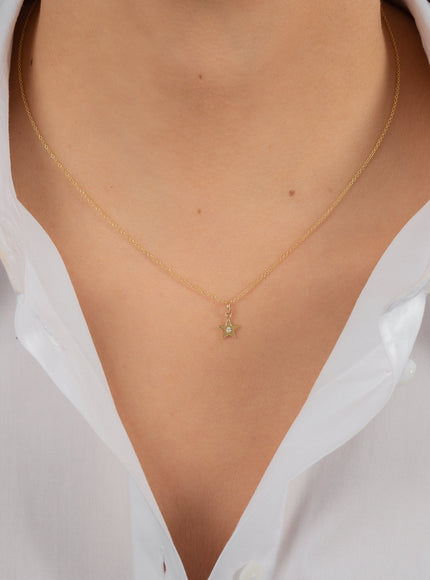 Zoe Lev 14K Gold Star with Tiny Diamond Pendant
