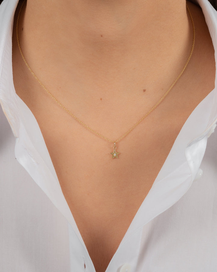 Zoe Lev 14K Gold Star with Tiny Diamond Pendant