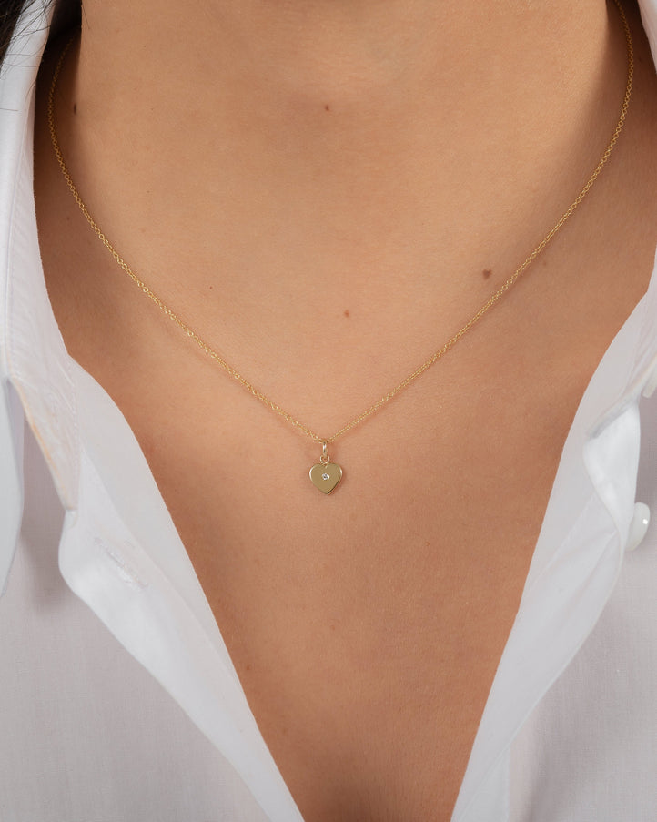 Zoe Lev 14K Gold Heart with Tiny Diamond Pendant