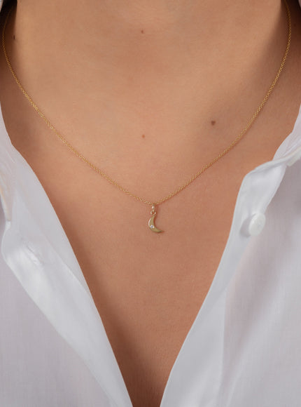 Zoe Lev 14K Gold Moon with Tiny Diamond Pendant