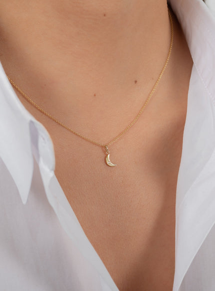 Zoe Lev 14K Gold Moon with Tiny Diamond Pendant