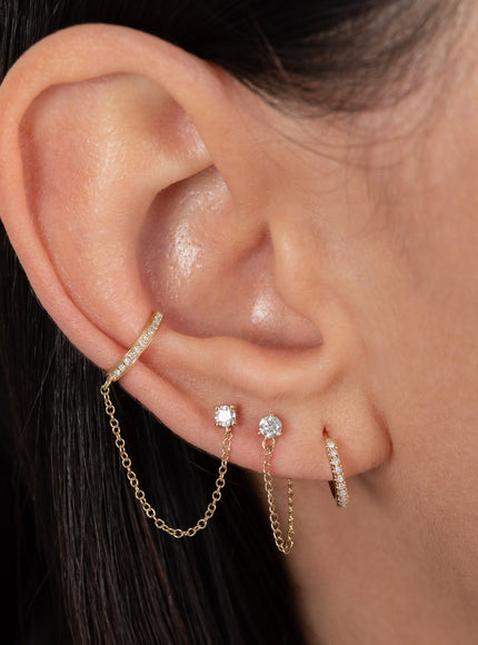 Zoe Lev 3 Prong Diamond Stud Chain Earrings