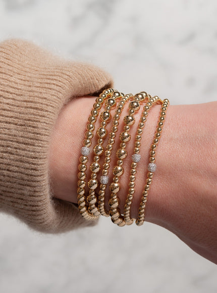 Zoe Lev 3mm Gold Bead Bracelet with Diamond Bead